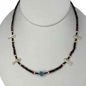 Native American Carved Mother Of Pearl Fish Fetish Necklace 16.5" Southwestern